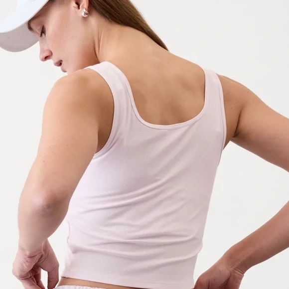 NEW Athleta Pink Signature Rib Square Neck Crop Tank - Picture 3 of 3